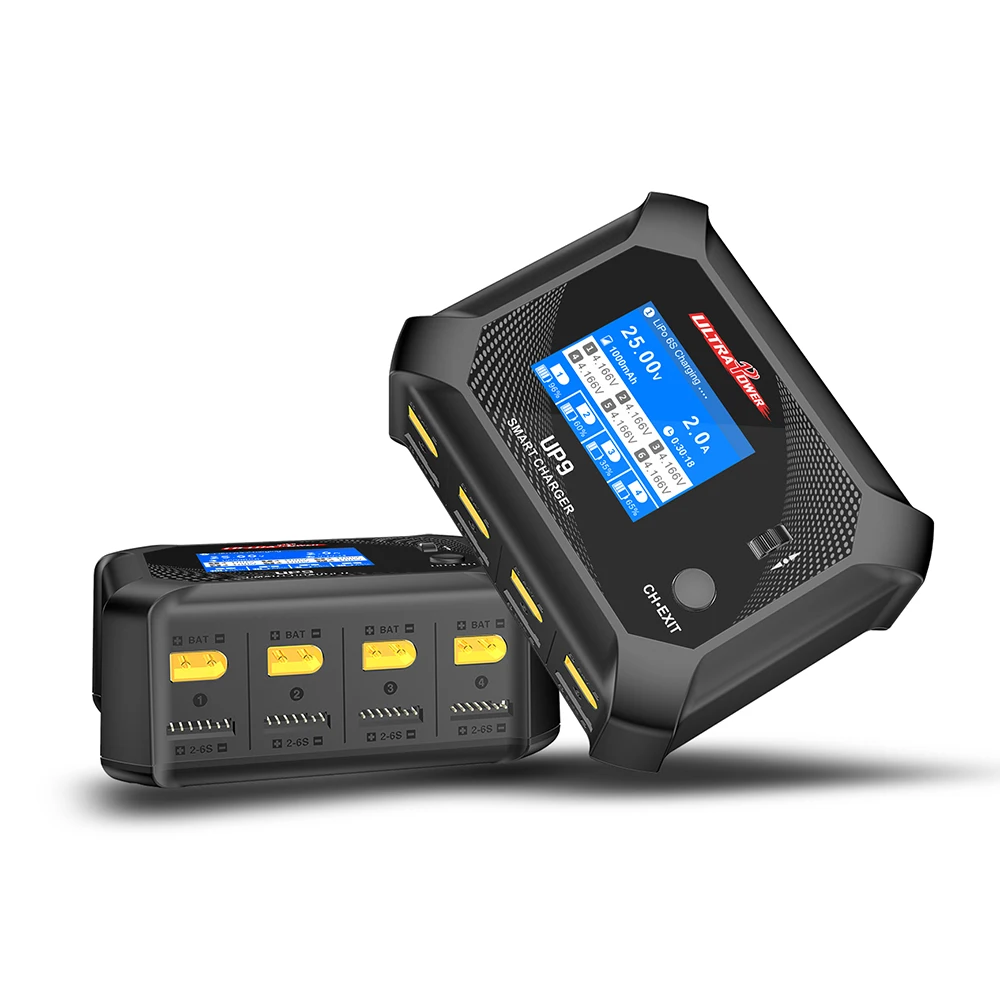 UltraPower UP9 4 kanalen slimme balanslader AC 100W DC 200W 320×240 IPS LCD voor 1-6S LiPo/LiHV/LiIon/LiFe batterij RC-model