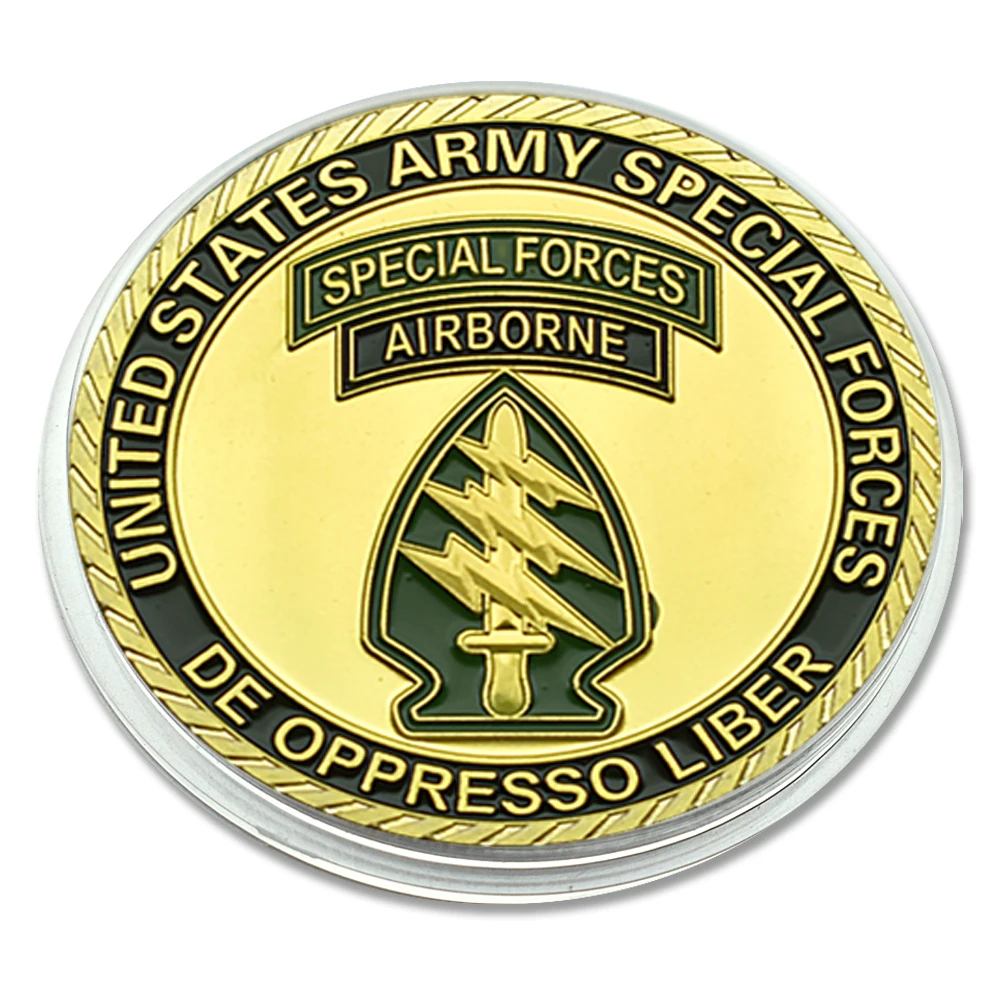 United States Army Special Forces Airborne Gold Plated Challenge Coin 1775 Metal Medal with Plastic Case Art Craft Souvenir