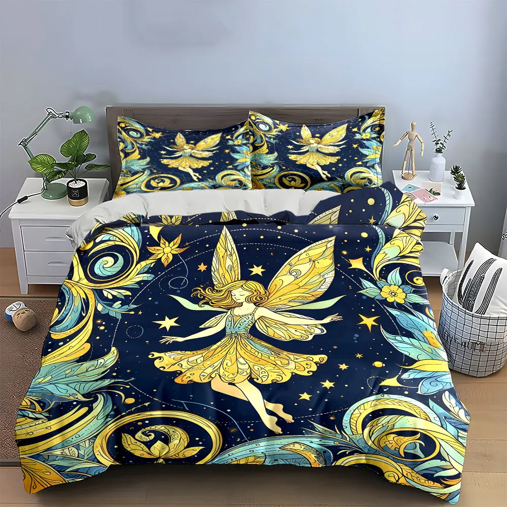 

Fairy-Themed Decorative Set Bedding Set with 1 Duvet Cover 2 Pillowcases Single Double King Queen, Gift