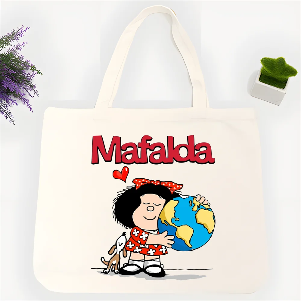 mafalda Women Shopping Bag Eco Reusable Female Tote Bag College Handbag Retro Large Ladies