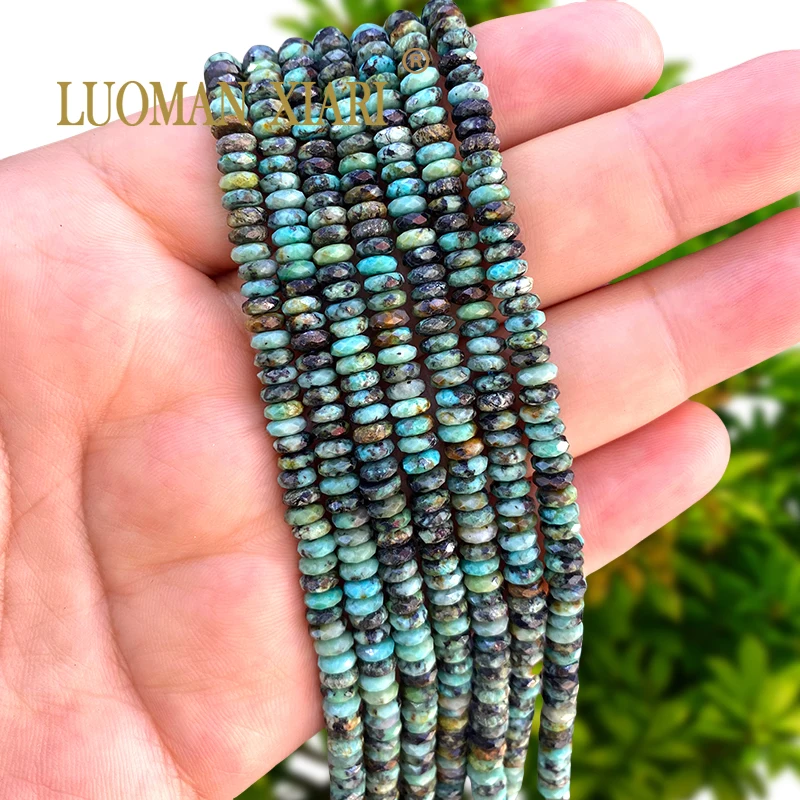2x5MM Faceted Disc Natural Stone African Turquoise Rondelle Spacer Beads for Jewelry Making Diy Bracelets Charms Accessories