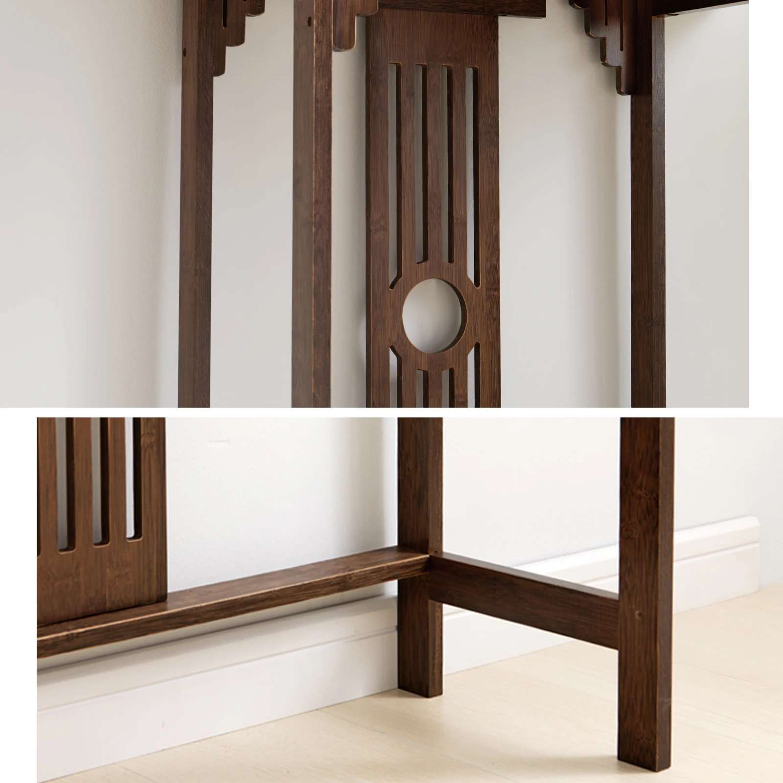 2-Layer Walnut Bamboo Console Sofa Table Vintage Japanese Style Entryway Table Hallway Table Couch Table