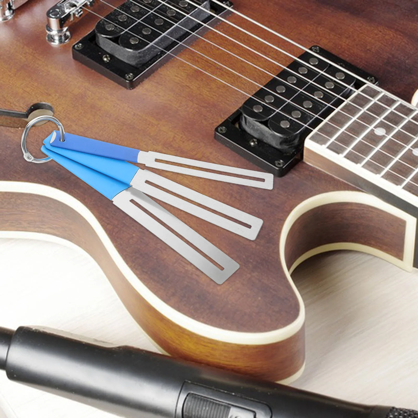 

3Pcs Stainless Steel Fret Guard Set Guitar Fretboard Polishing Kit for Effective Fret Maintenance with Extended Handle Keychain