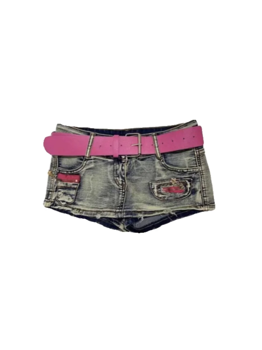 

American Retro Hot Girl Low Waist Denim Skirt Pants Women Summer Sexy Butt Covering Ultra ort Skirt f Skirt Hot Pants