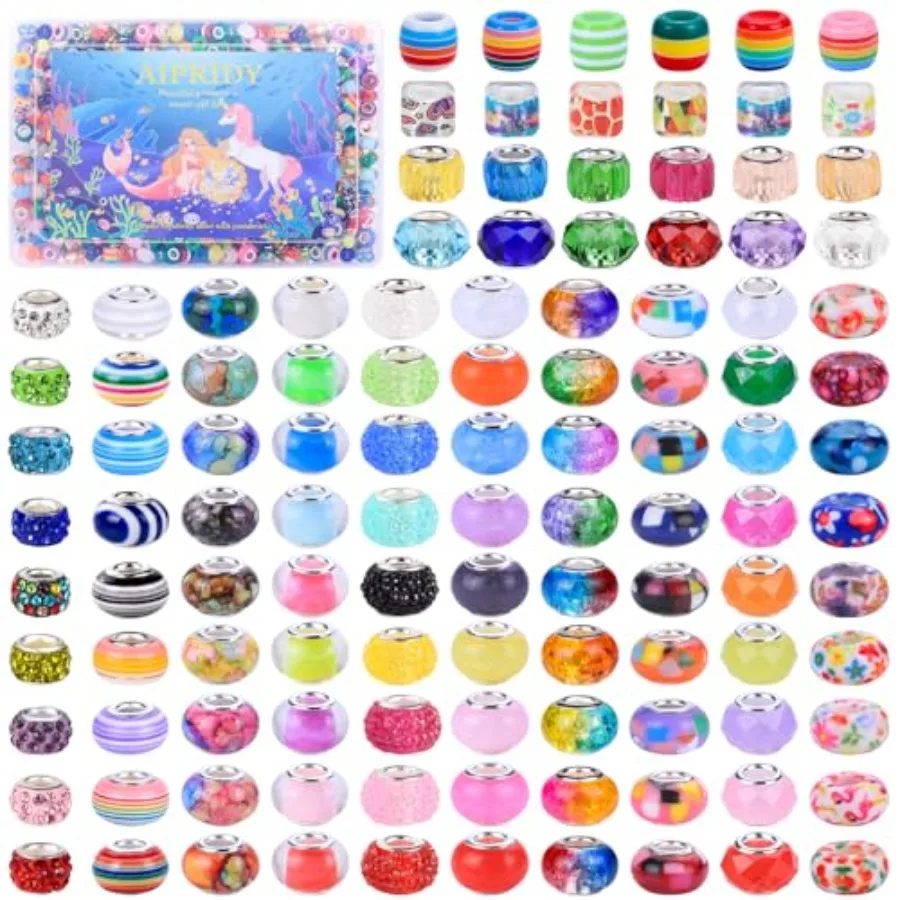 

650 Mixed Style European Craft Beads Large Hole Lampwork Spacer DIY Jewelry Making in Various Colors and Materials for Creative