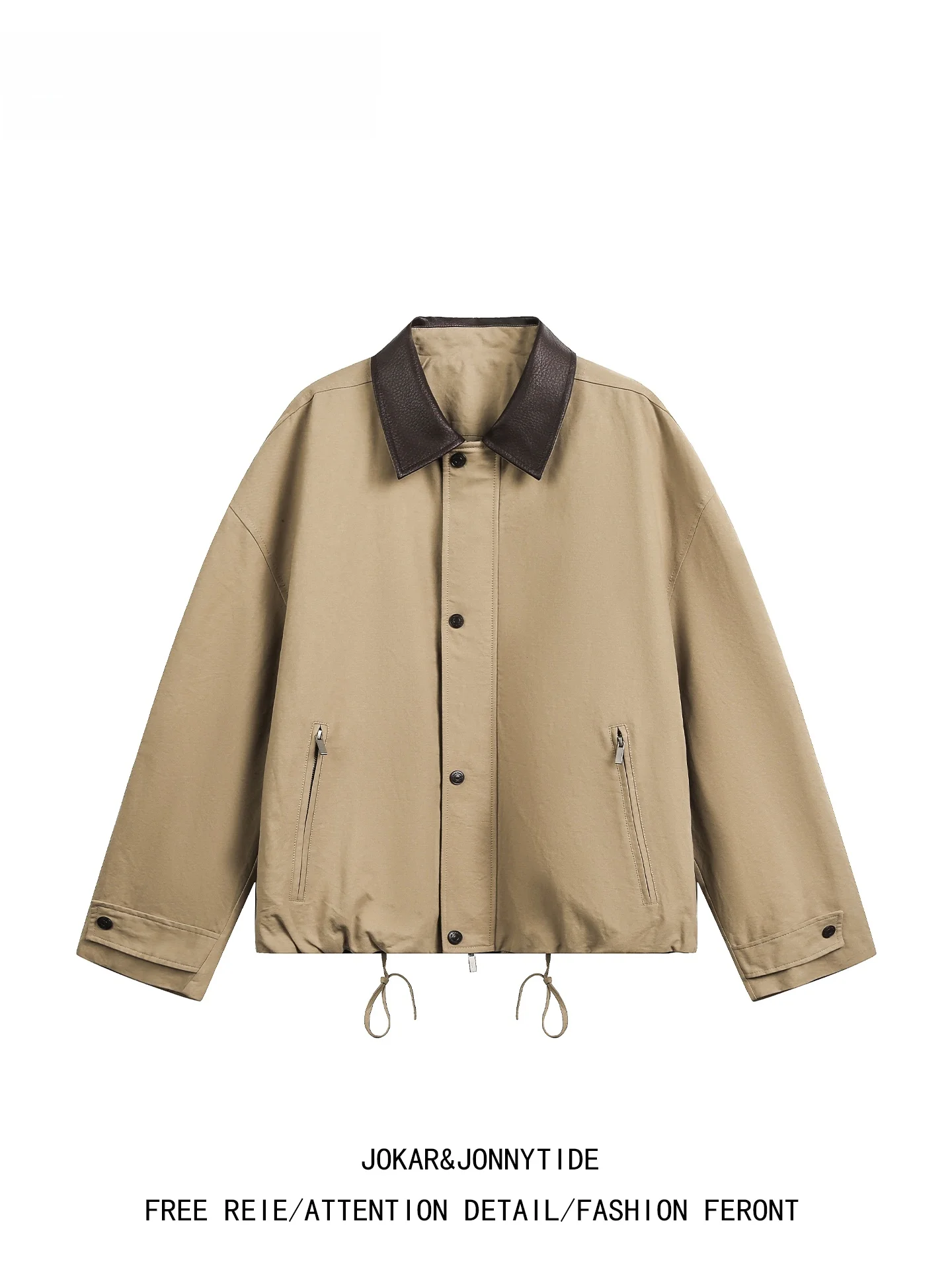 

JOKARJONNY Trendy Brand ort PU Leather Patchwork Collar Jaet Men's Loose Fit Spring Autumn Casual American Sle Zipper