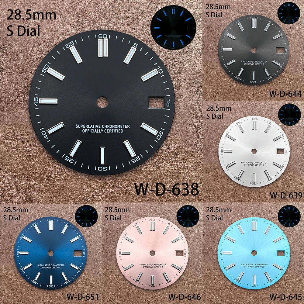 

28.5mm S Logo Sunray Dial Suitable For NH35/NH36 Automatic Movement Blue Luminous Watch Modification Accessories