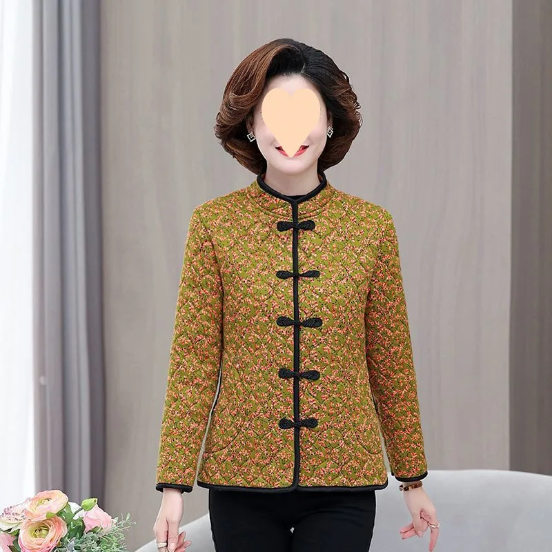 

Новая короткая куртка с длинными рукавами и воротником-стойкой, женская утолщенная теплая куртка на флисовой подкладке в этническом стиле, верхняя куртка для пожилых людей среднего возраста