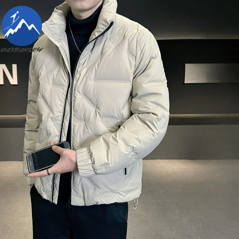 Maxbarley Men Down Jacket Fashion Stand Collar Business Casual Thickened Warm Parka Premium Work Windproof Autumn Winter Coat