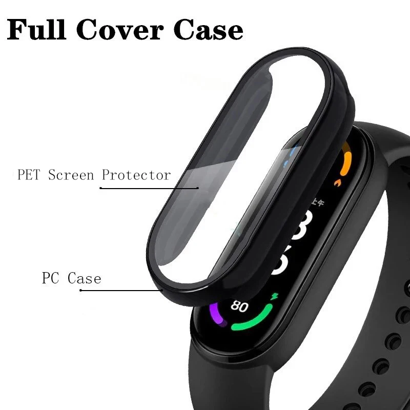 Capa protetora e película de vidro para xiaomi mi band, acessórios para 9, 8, 7, 6, 5, 4, 3