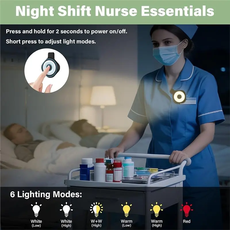 [NEW!A93G】 Magnetic Light Clip With Multiple Brightness& Color Modes-2Pack Rechargeable Nurse Night Light Clip