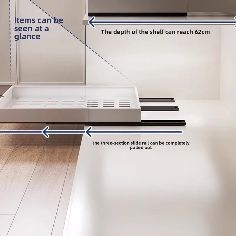 Four‑Sided Telescopic Basket, Deep Cabinet Pull‑Out Organizer, Slide‑Out Shelf, Drawer‑Style Telescoping Rack For Pantry Nea