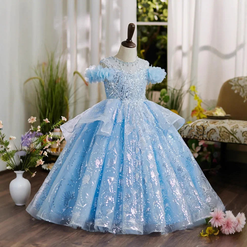 Summer High-End Flower Girl Wedding Piano Performance Princess Dress Children Light Luxury Elegant Dress For Girl 1-12 Years