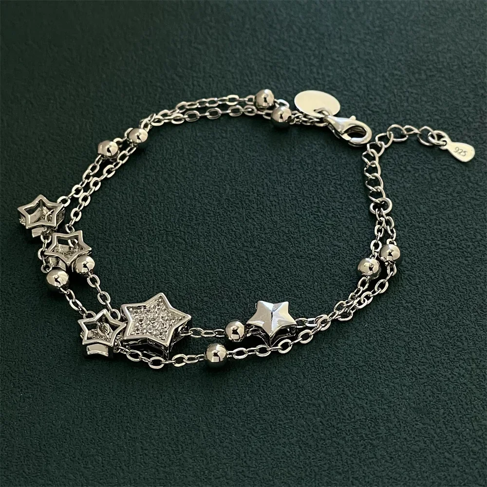 S925 Sterling Silver Bracelet Exquisite Star Beads Charm Women Fashion Wedding Party Gift Jewelry