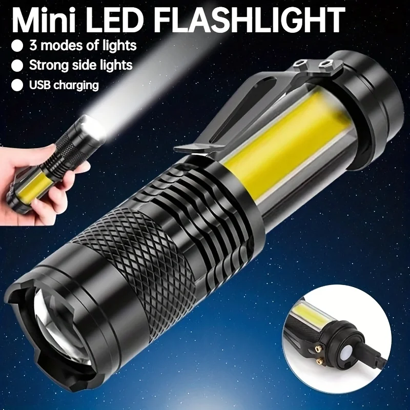 

MINI LED Flashlight Portable COB Work Light Waterproof Camping Lamp AA Battery 3 Modes Lighting Adjustable Zoomable Focus Torch