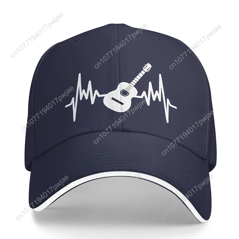 Coole klassieke truckerhoed - gitaarhartslagprint, baseballpet met gebogen rand voor muziekliefhebbers, casual vrijetijds- en buitensporten