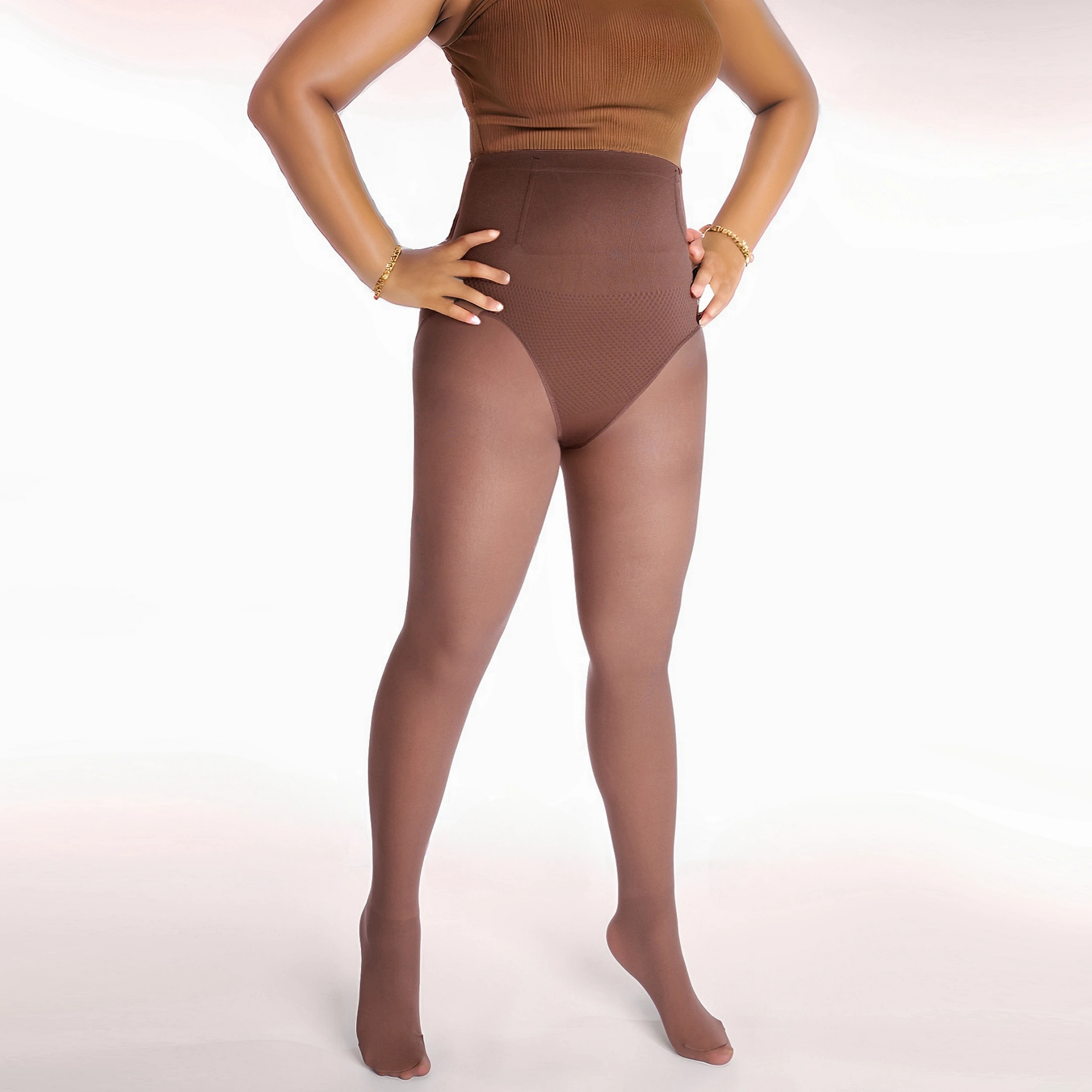 1 Piece Women\'s Autumn/Winter Waist Sculpting Hip Plus Fleece Thickening Warm Skin Panty Hose Sculpting Hip Line Tights