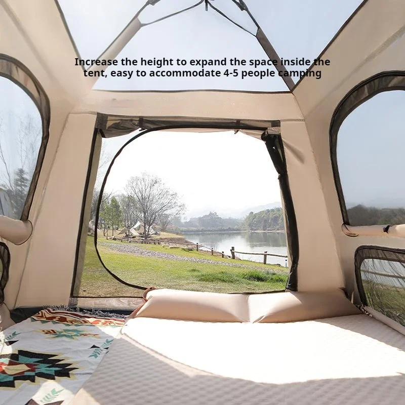 Outdoor quick-open double door four window 3-5 people space waterproof thickened oxford cloth silver rubber sun protection tent