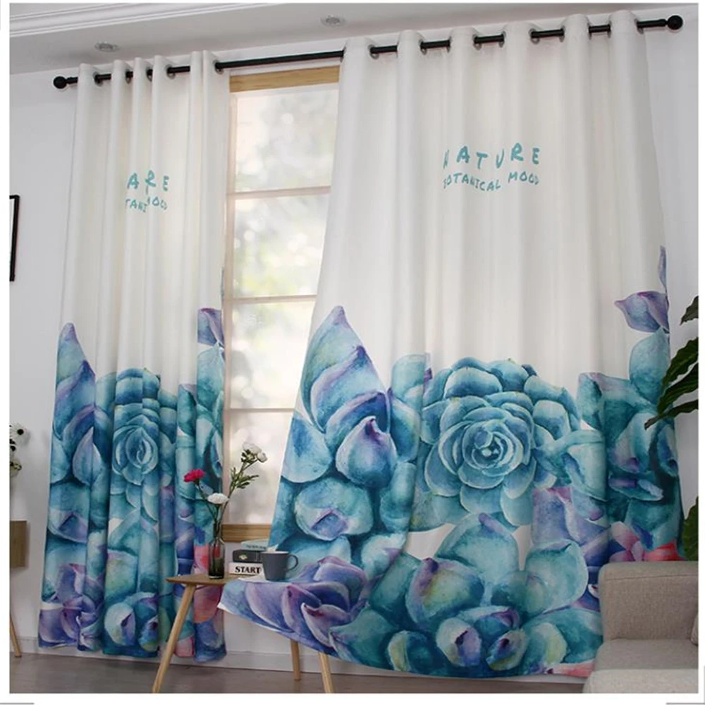 Green plant curtains small fresh opaque bay window living room bedroom 3d curtains