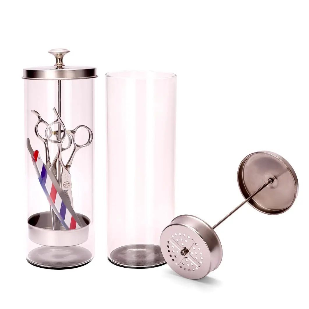 Barbershop Disinfection Jar Beauty Manicurist Stainless Steel Glass Filter Clean Sterilization Container Beauty Hair Salon Tools