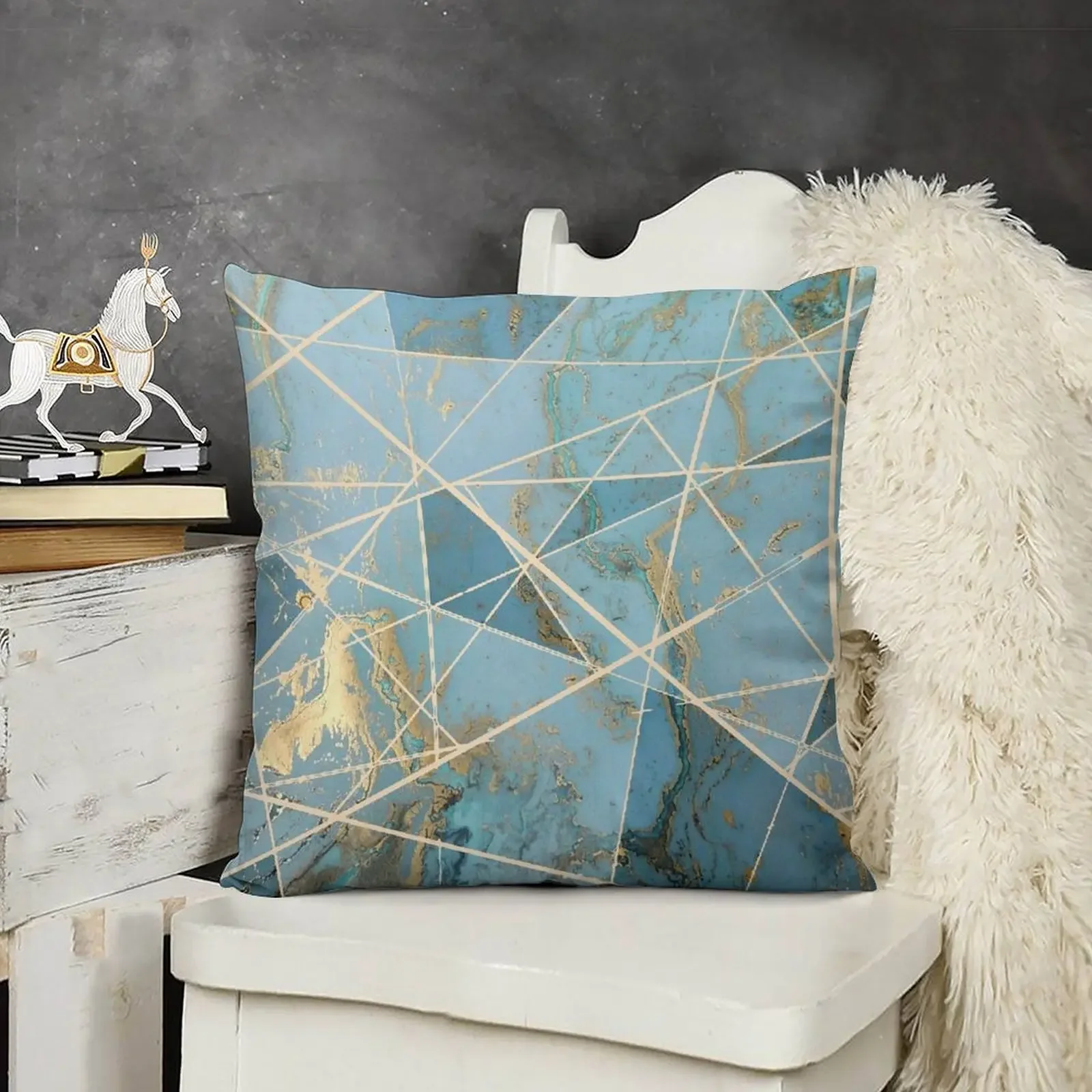 

Marble Design - Gold Effect - Turquoise Blue, Teal Marbling Throw Pillow pillow cover christmas Pillowcase pillow
