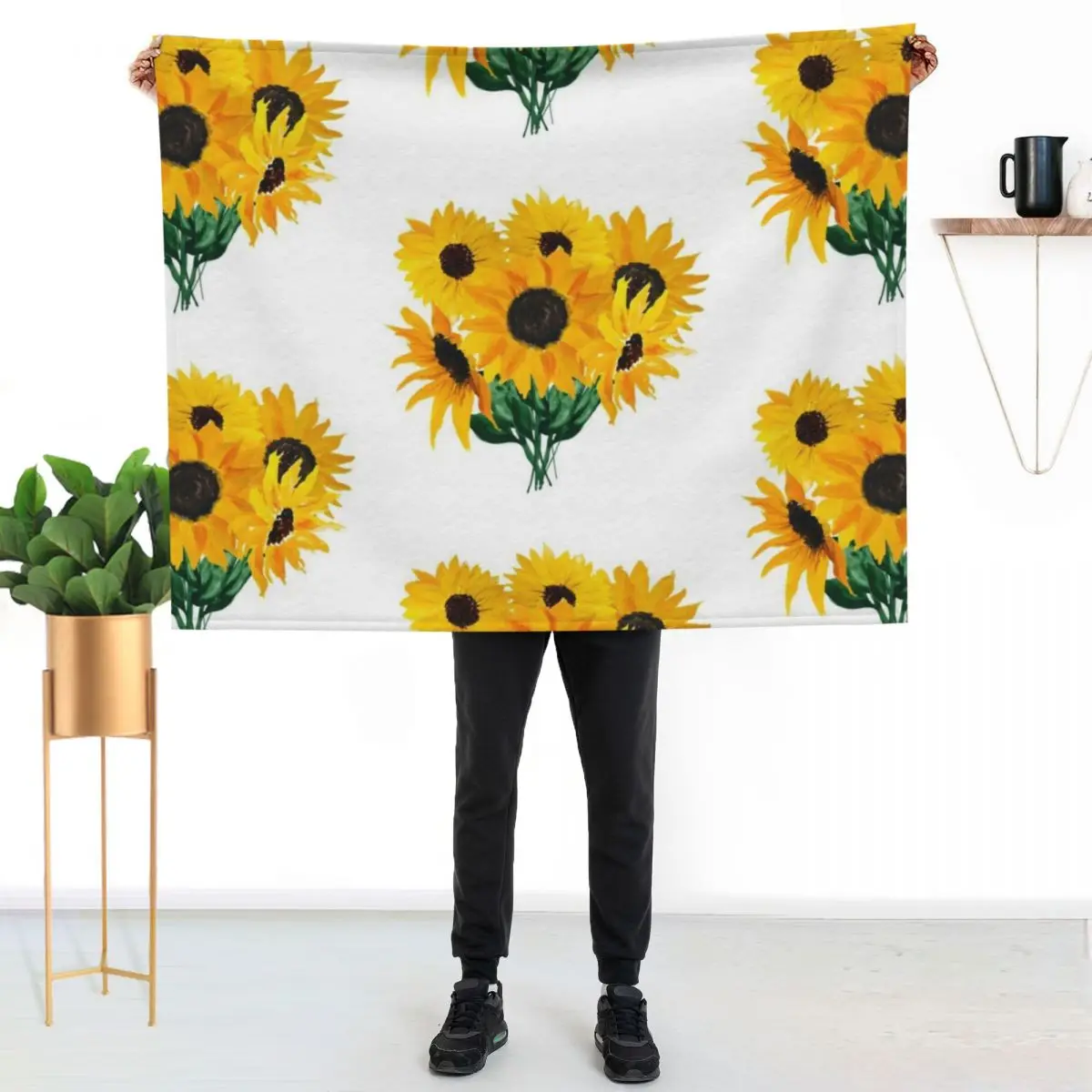 Painted sunflower bouquet Throw Blanket Flannels Summer Beddings blankets and throws Bed linens Picnic Luxury St Blankets