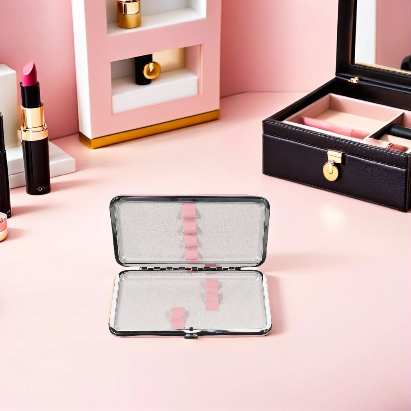 حقيبة حامل ملاقط الرموش من البولي يوريثان، حافظة تنظيم أدوات المكياج لإغلاق مستلزمات تمديد الرموش، تخزين باللون الوردي