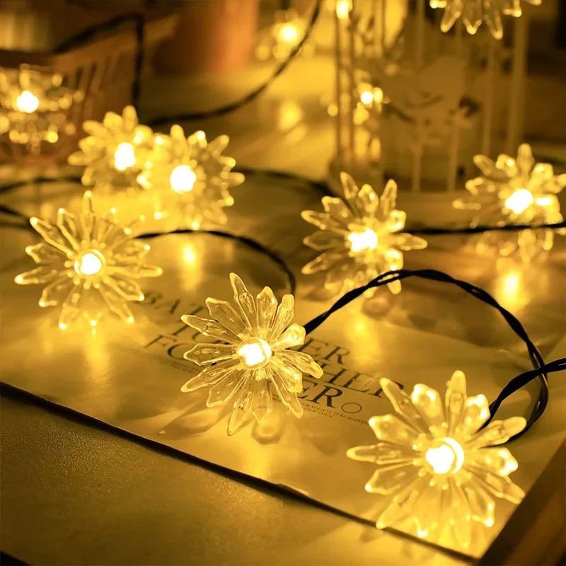 Solar Power Garlands light 50/30/20leds Peach Lotus Flower Lamp LED String Fairy Lights Garden Christmas Decor For Outdoor