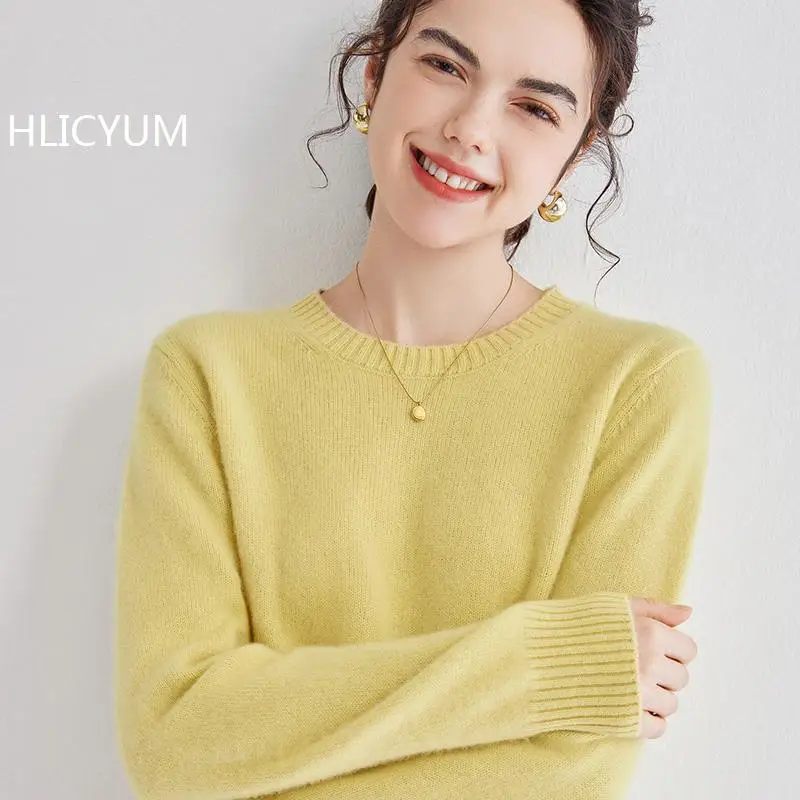 

Осень/зима, новый кашемировый свитер, женский повседневный однотонный толстый вязаный свитер с капюшоном, свободные шерстяные топы, джемпер с круглым вырезом, базовая блузка, хит продаж