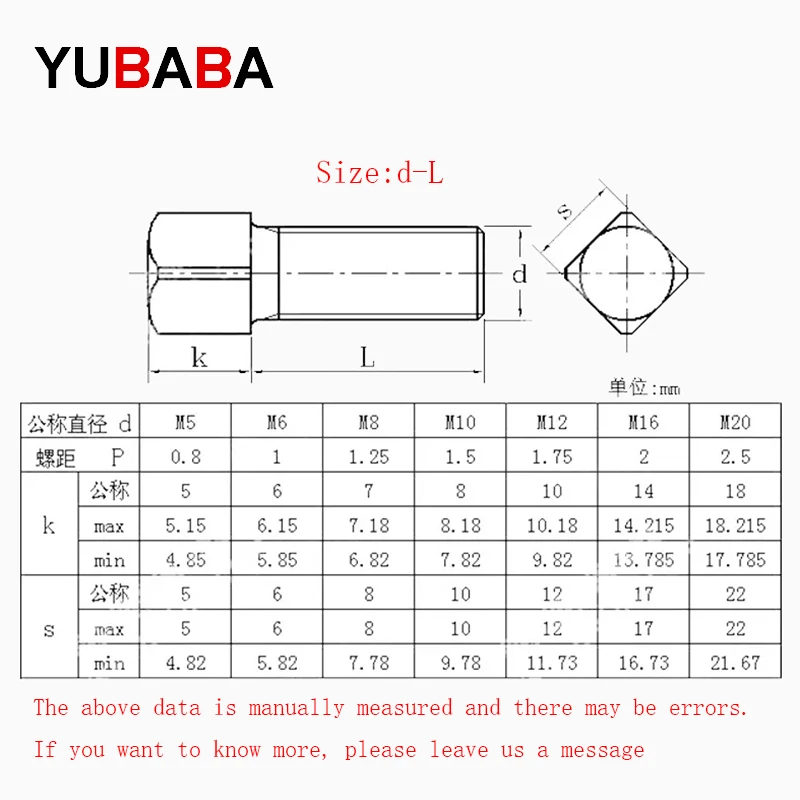 M6 M8 M10 Carbon steel Square head screws with flat point GB821