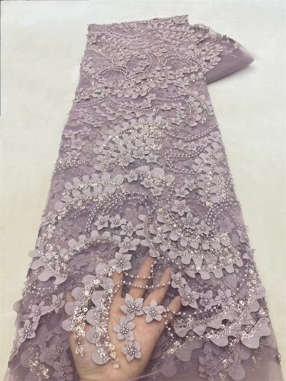 African Lace Fabric 2025 Sequin Beaded Embroidery Groom Nigerian Bridal High Quality French Tulle Lace Fabric For Wedding A968-1