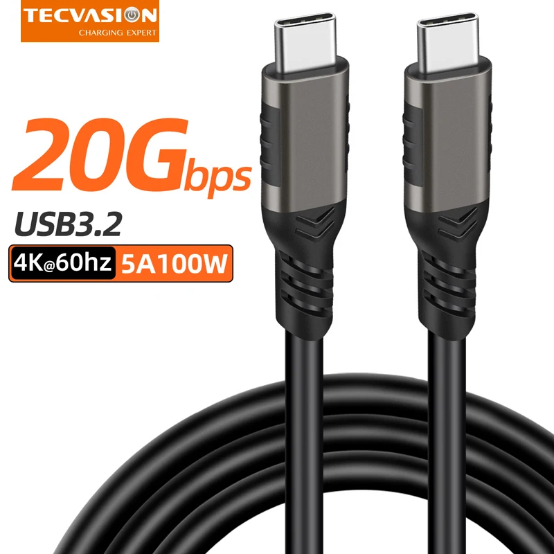 USB 3.2 Gen2 20Gbps Type C to C Cable For Macbook Air Pro Xiaomi 100W 5A ThunderBolt 3 USBC 4K HD Video Data Charger Cord 2/3m