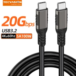 USB 3.2 Gen2 20Gbps Type C to C Cable For Macbook Air Pro Xiaomi 100W 5A ThunderBolt 3 USBC 4K HD Video Data Charger Cord 2/3m