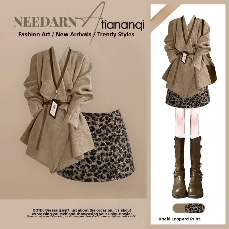 

Faionable Knitted Sweater And Skirt Two-Piece Set for Women Ele Slimming Sle Perfect for Autumn And Winter