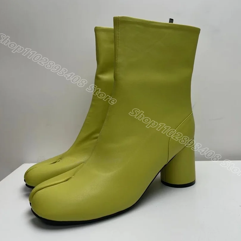 

Green Split Toe Ankle Boots Side Zipper Chunky Heels Soft Leather British Style Casual Women Shoes 2024 Zapatos Para Mujere