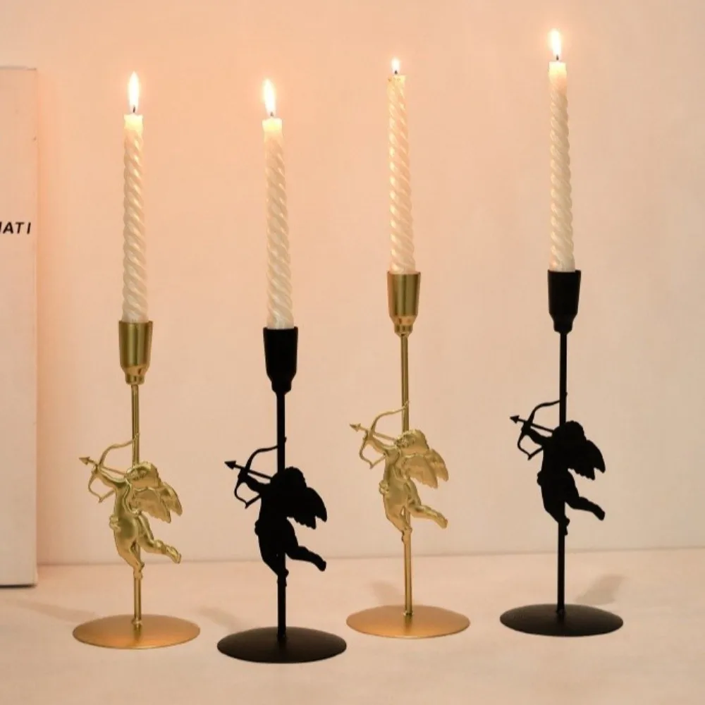 Creative Romantic Iron Art Candlestick European Style Vintage Cupid Candle Holder High Foot Metal Candle Stand Home Decoration