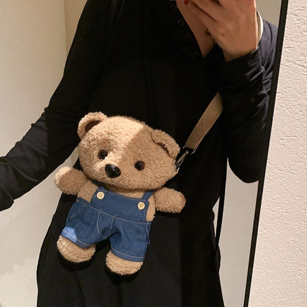1pc 25cm/9.84in bonito saco de urso de pelúcia menina 2025 outono nova moda ins super popular internet celebridade dos desenhos animados tridimensional