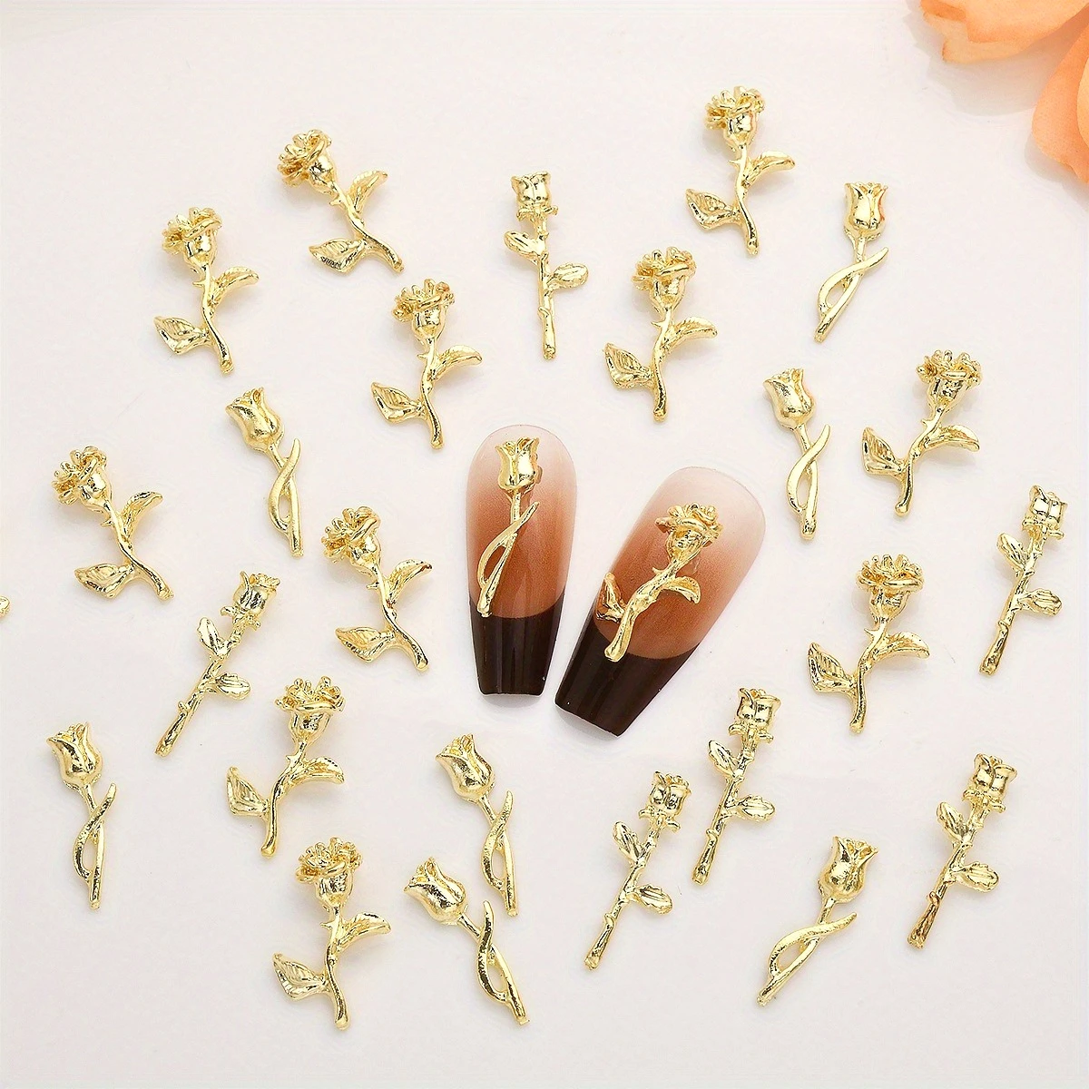 

50pcs Nail Art Jewelry Retro Metal Rose Nail Decoration Light Three-dimensional Flower Diamond Hairpin Phone Case Diy Accessory