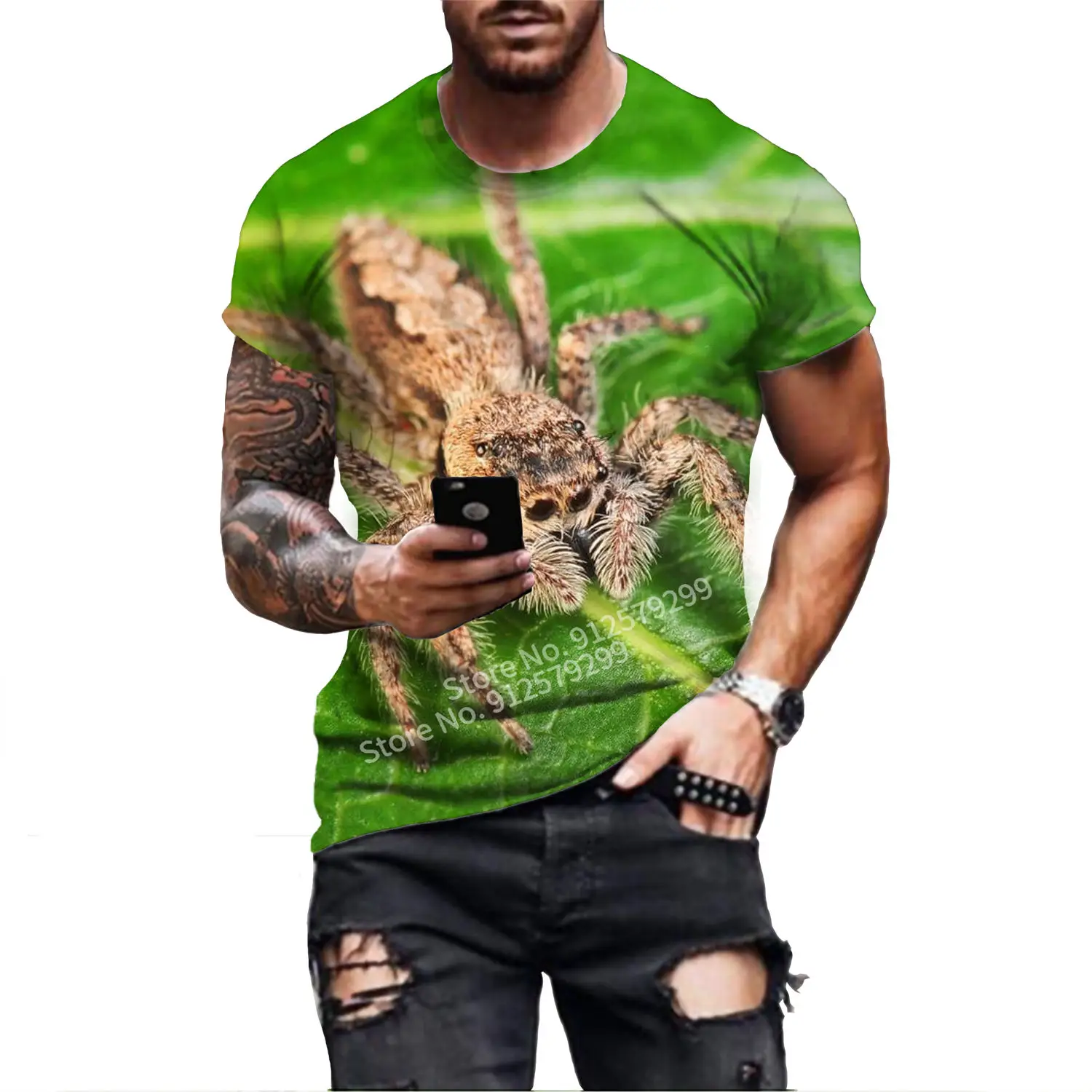 Newest Summer Men\'s Fashion T-shirt Spider 3D Print T Shirt Personality Short Sleeve Hip Hop O-Neck Top