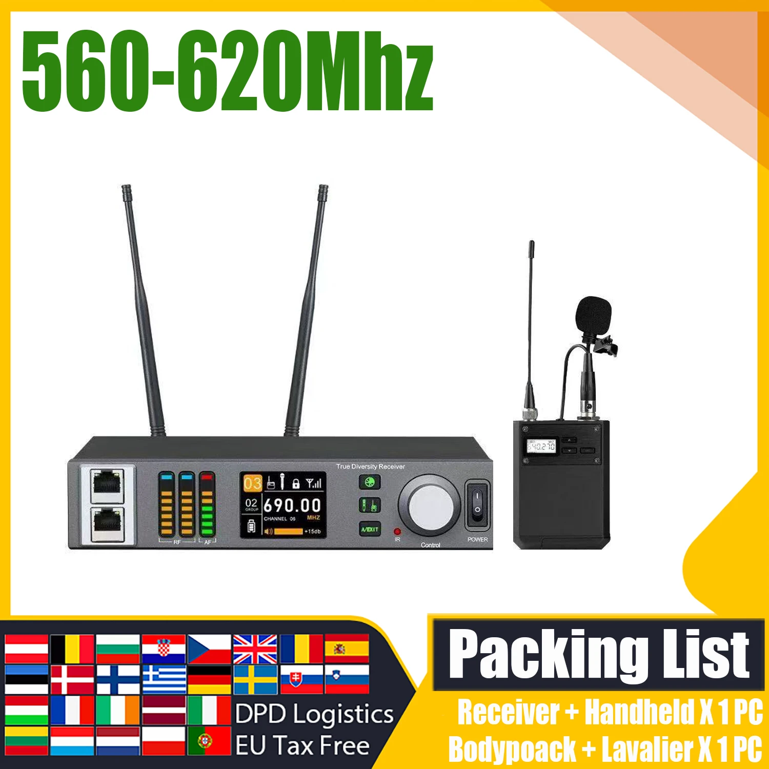 ADUZIC Pro-X1 X2 Drahtloses professionelles Mikrofone Bühnenmikrofon 500/600 MHz Handkopfbedeckung Schwanenhalsmikrofon mit Spektrum 200 m 6