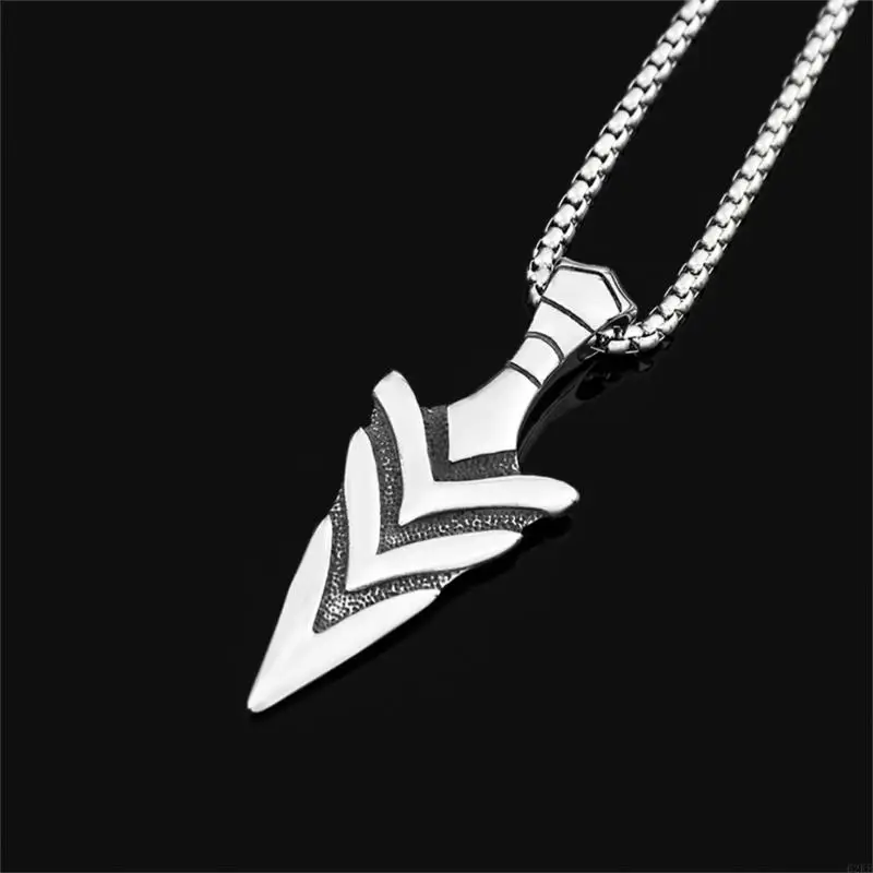 62KE Sturdy Steel Norses Mythology Necklace with Odin's Spear Gungnir Vikinged Pendant Neckalce for Trendy Men Stylish Outfits