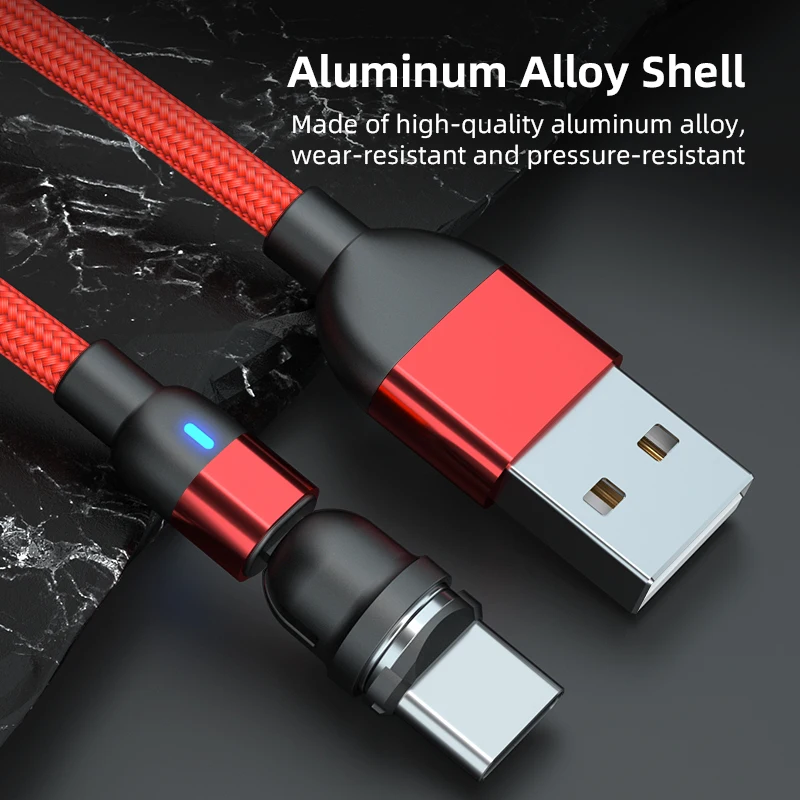 2.4A 540° Rotating USB C Charger Data Sync Cable Magnetic Type C Charging Cable for Android Samsung Xiaomi Huawei Phone Cable