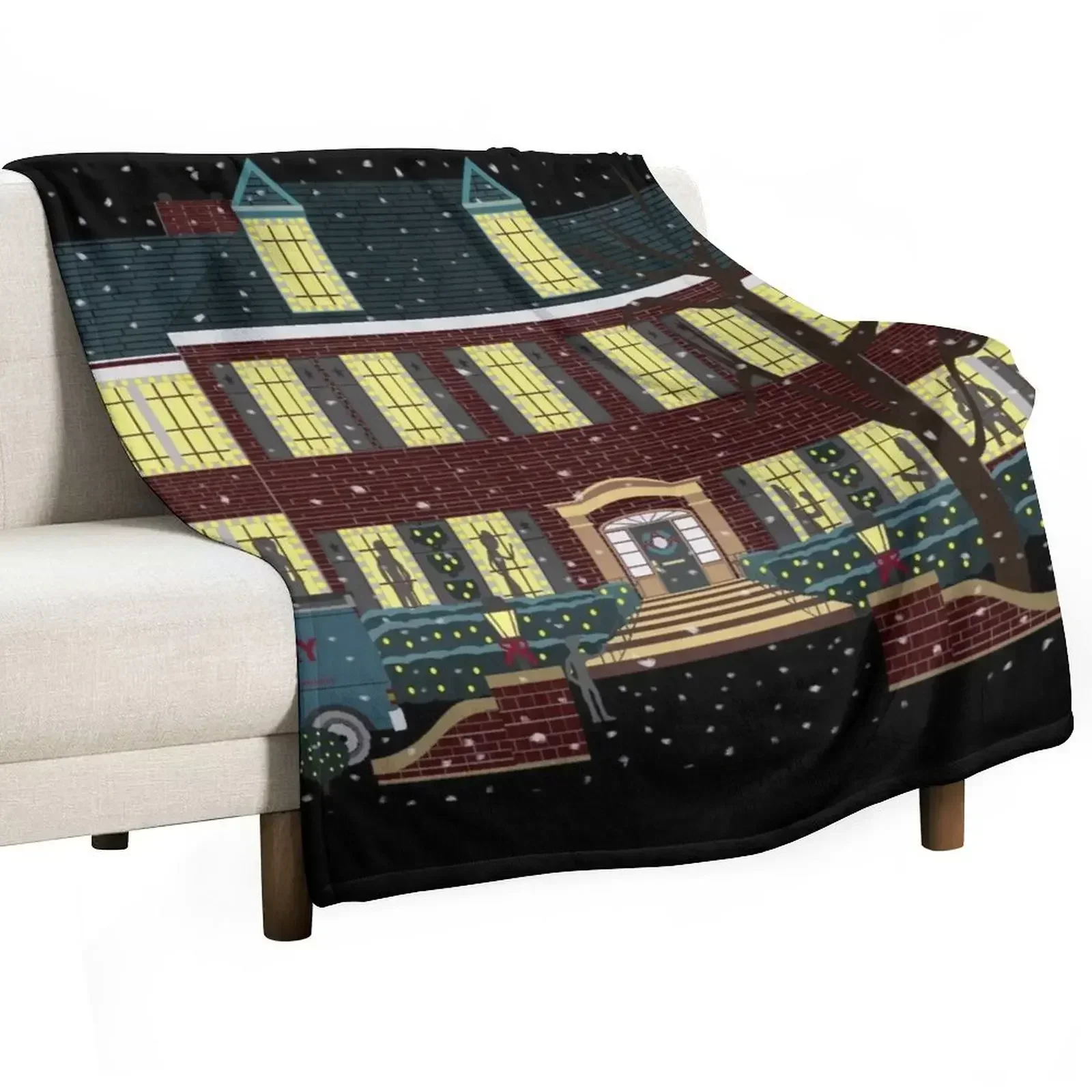 home alone house at night shadows dancing in the window (snow version) Throw Blanket Blankets For Baby Comforter Blankets