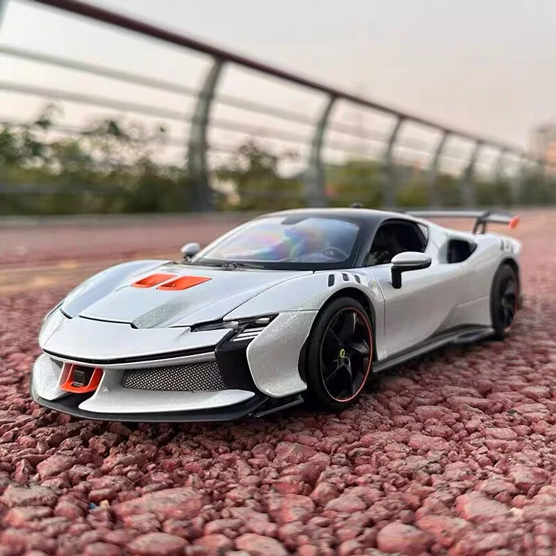 

1:24 SF90 SF90XX Alloy Sports Car Model Diecasts Metal Racing Vehicles Car Model Simulation Sound Light Collection Kids Toy Gift