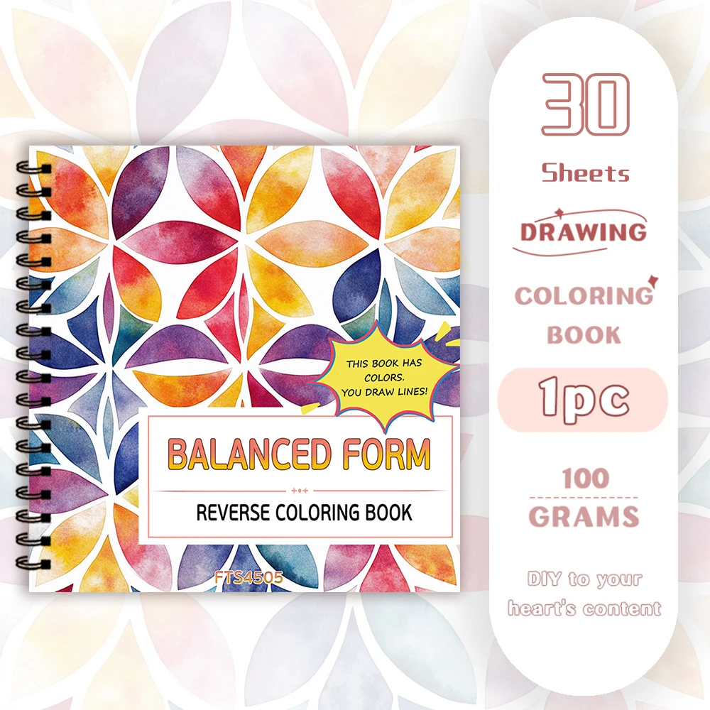 

1pc, Reverse Colouring Book, 30 sheets of 100gsm, Relaxed & Symmetrical Creative Lines ‘All You Need Is A Pen Book’ Birthday Gif