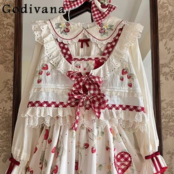 Original Lolita Vest Coats Female Cute Sweet Girls Japanese Style Top Women's Bow Strawberry Embroidery Lace Clothes New