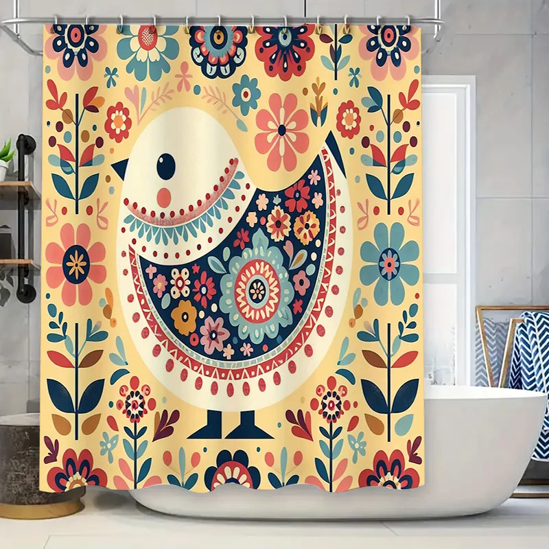 

Boho Shower Curtain Nature Floral Pattern Bathroom Decor Farmhouse Rustic Wall Hanging Tapestry Home Living Room Artistic Design