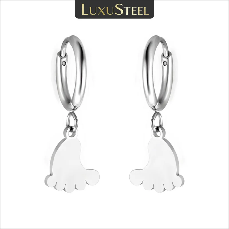 LUXUSTEEL Cute Feet Print Hoops Earrings for Girls Boys Silver Color Stainless Steel Allergy Prevention 2022 Jewelry New