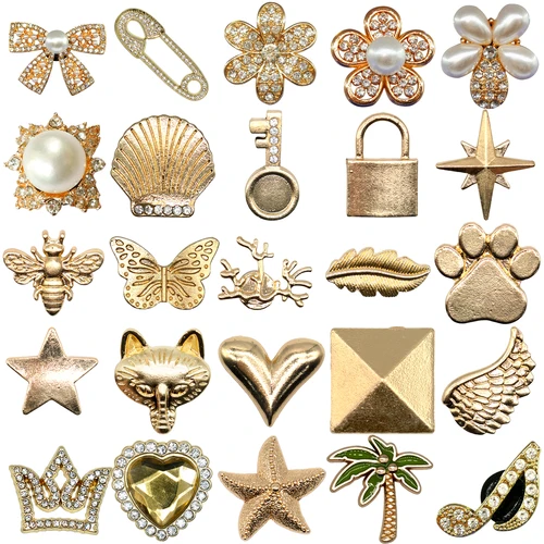 Imagen 1 del producto 1 Uds. De dijes de Metal para zapatos con corona dorada de diseñador, concha de estrella de mar, decoraciones de lujo para accesorios de zapatos, alfileres de corazón para mujeres y niñas