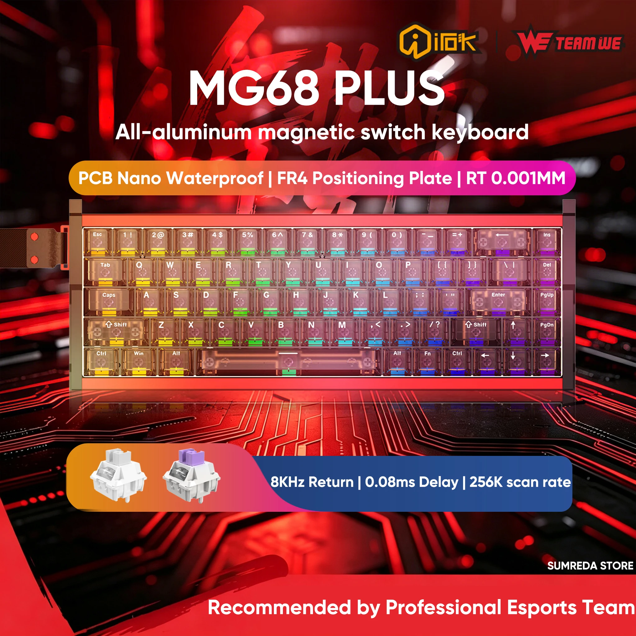 IROK MG68 PLUS MG68 ACE MG68 MAX Wired Magnetic Gaming Mechanical Keyboard 65% Layout 68 Keys RT0.001mm 8K RGB Gamer Keyboard